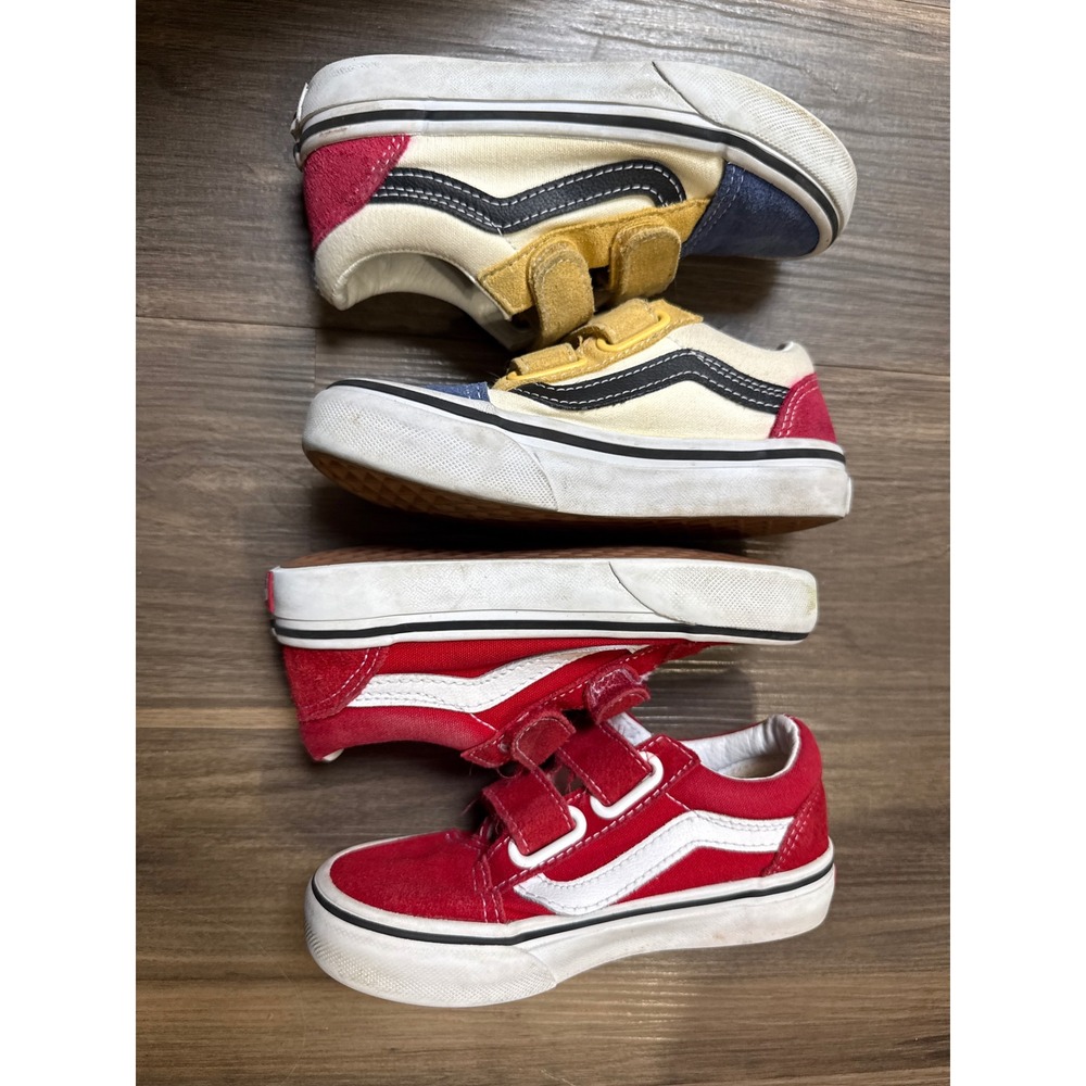 Vans Old Skool V Sneakers Kids 11.0 Red Multi Color Suede Hook Loop Bundle - Picture 7 of 9